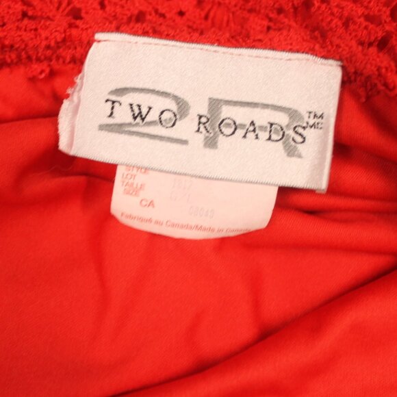 Vintage TWO ROADS Halter Tank Top Woman Size Large Red Lace Cropped Drawstring - Picture 9 of 9